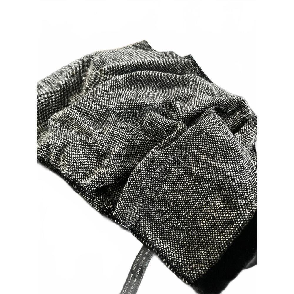ZazouLuxe Black and White Tweed Scarf with Velvet Trim